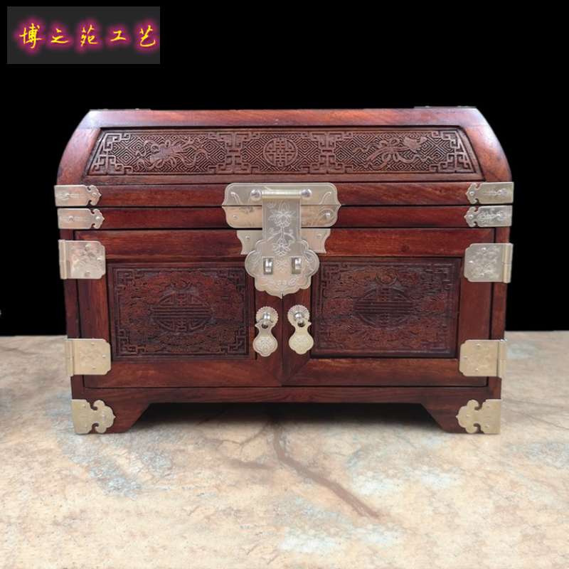 大红酸枝化妆盒嫦娥奔月红木首饰盒复古中国风生日礼物木质珠宝箱