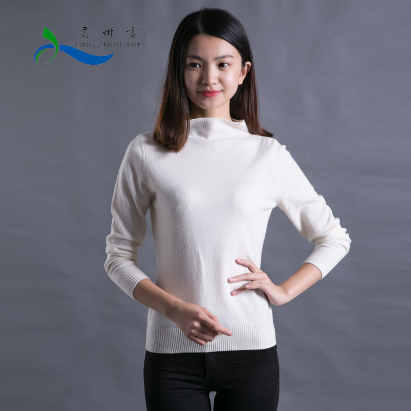 灵州雪100%山羊绒女士自由领套头羊绒衫基础纯色打底针织衫