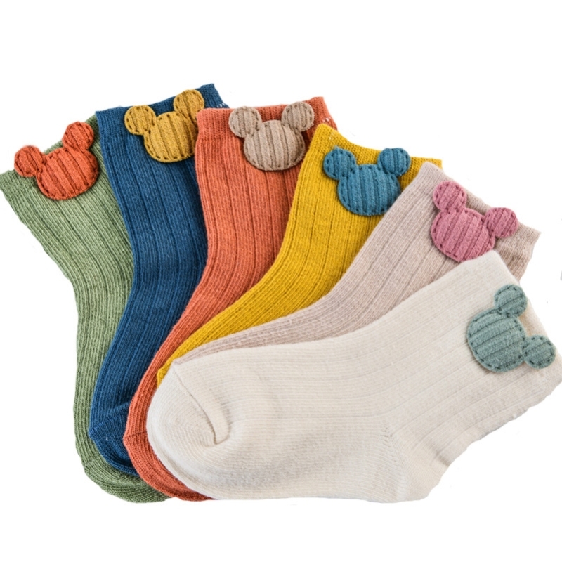 春秋款婴儿袜子棉新生儿宝宝袜0到3岁米奇中筒袜糖果色男女童秋冬