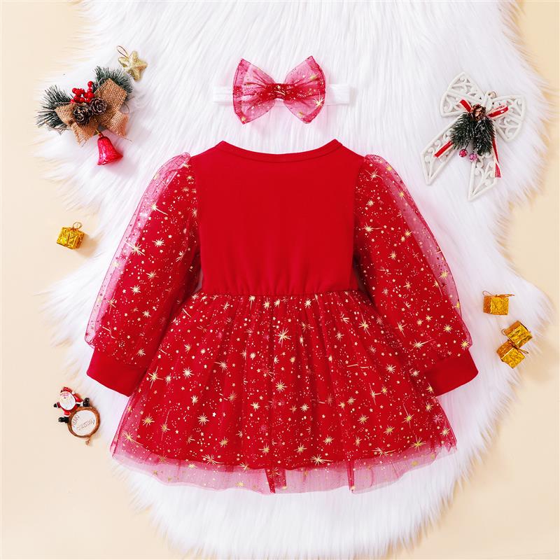 婴儿圣诞节衣服新生女宝宝满月公主裙宝宝周岁礼服女童秋冬两件套