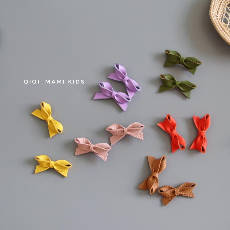 Qiqi 夏日系列 原创进口皮质纯手工扭扭蝴蝶结对夹 儿童发饰 发夹
