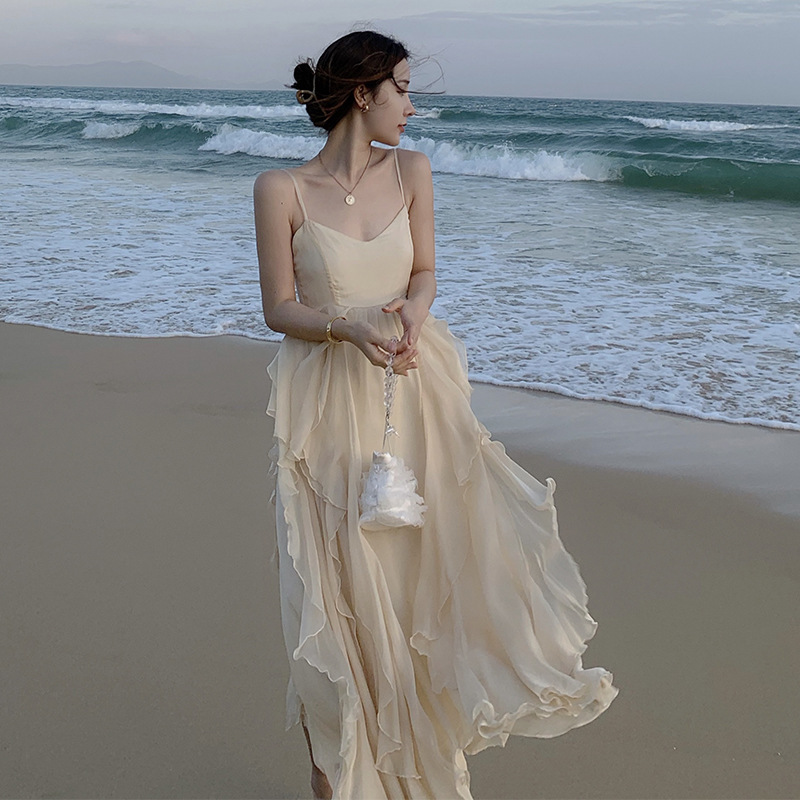 2024新款网红雪纺夏季连衣裙女海边度假裙超仙吊带巴厘岛沙滩长裙