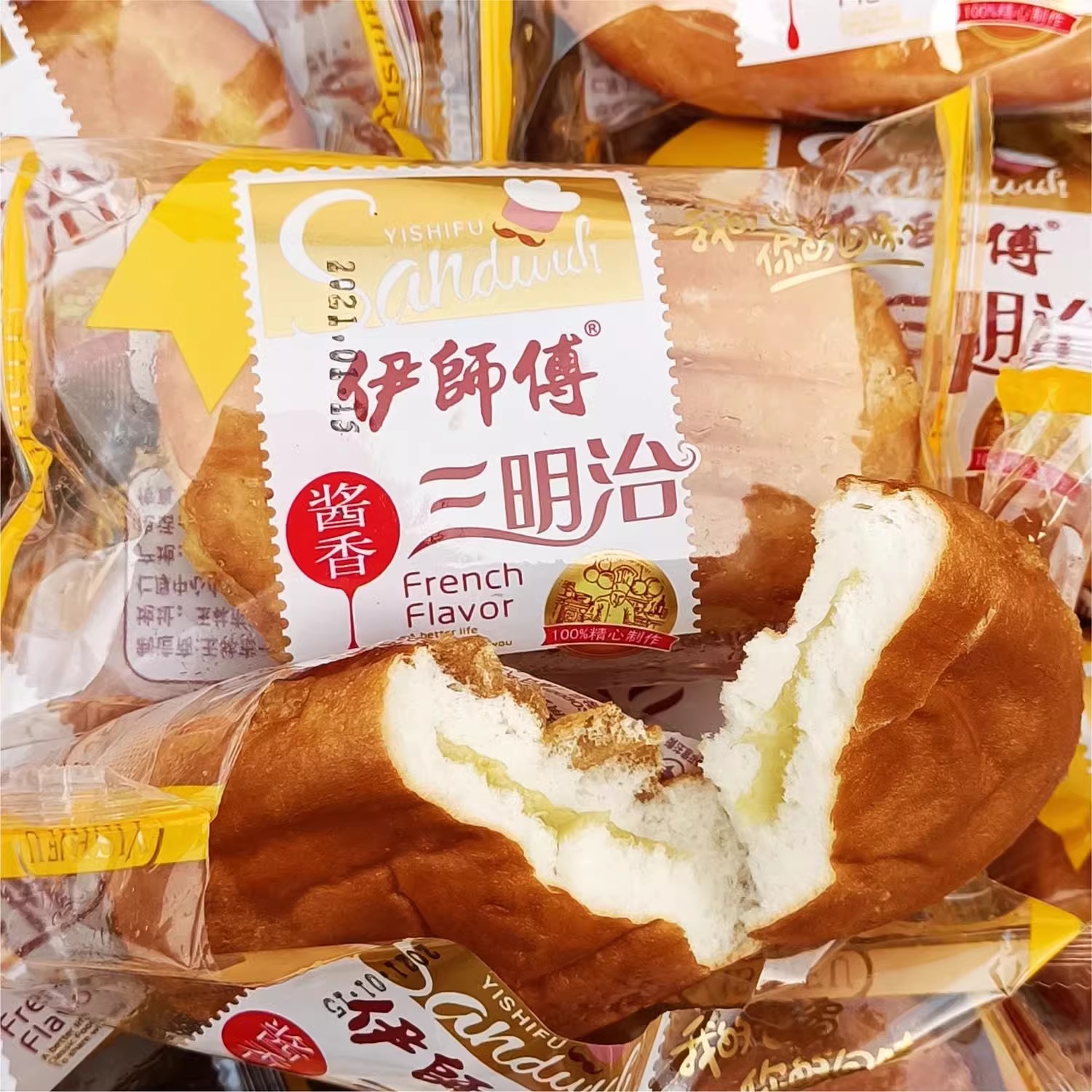 伊师傅酱香三明治夹心面包早餐小吃童年8090儿时怀旧油炸面包零食