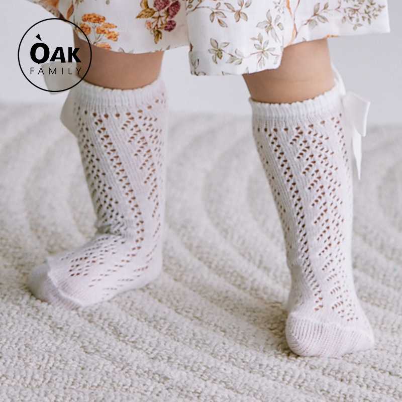 Oak Family儿童蝴蝶结长筒袜子女夏季薄款镂空宝宝袜小童婴儿长袜