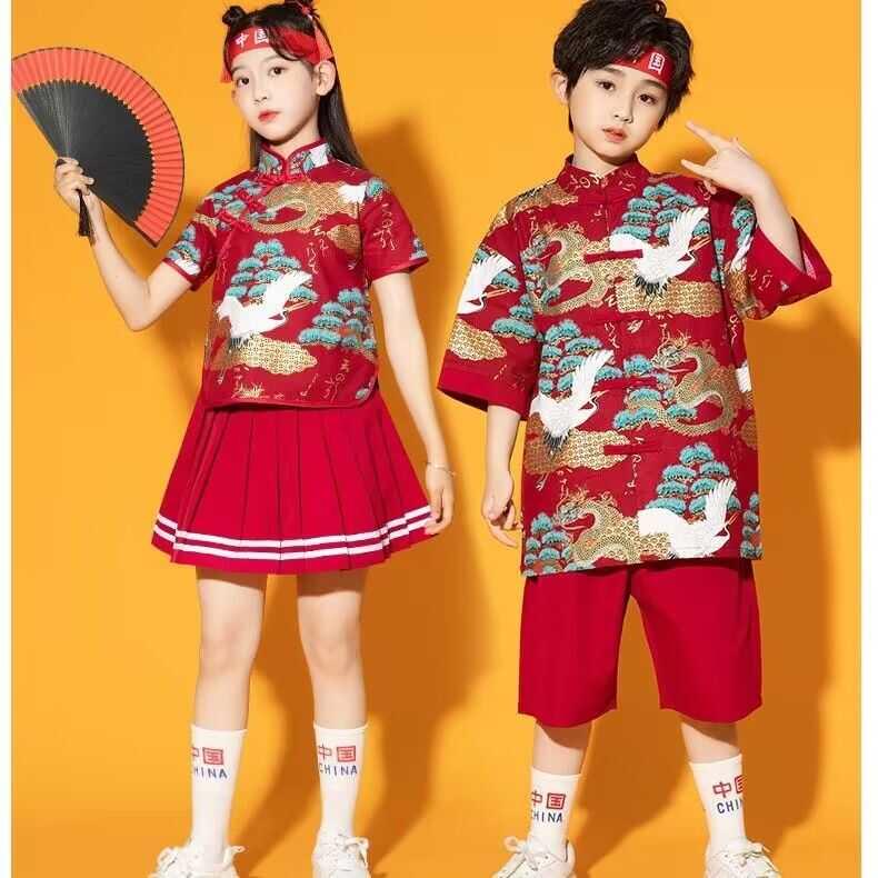 儿童演出服幼儿园中国风古装男女童旗袍小学生啦啦队表演服装六一