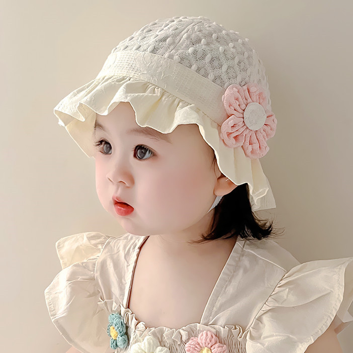 婴儿帽子春夏薄款女宝宝胎帽新生儿公主帽夏季蕾丝渔夫帽遮阳帽子