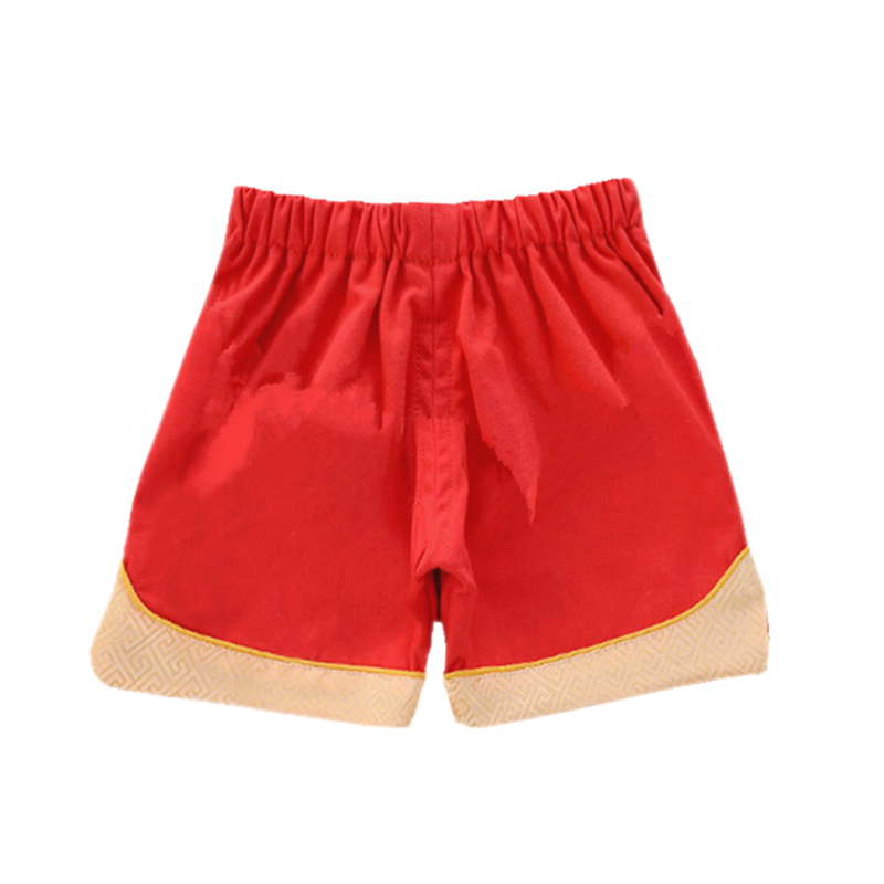 夏季薄款婴儿短裤纯棉红色搭配肚兜单条裤子百天周岁抓周喜庆礼服