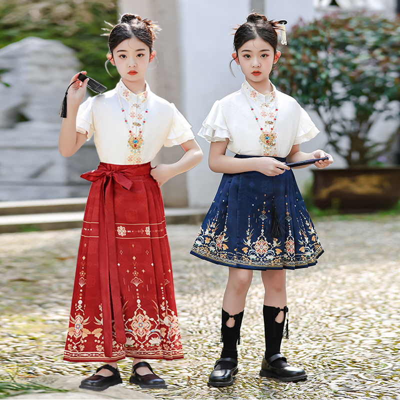 2024新款女童改良马面裙儿童超仙古装夏季汉服演出中国风唐装裙子