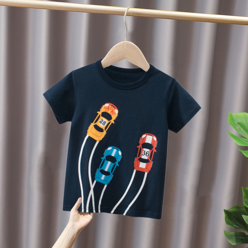 27kids韩版品牌童装夏季男童纯棉圆领卡通短袖T恤 儿童服装打底衫