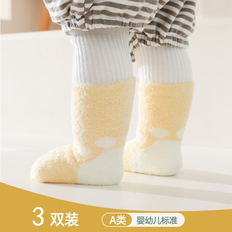 宝宝袜子冬天加厚加绒保暖婴儿袜秋冬季0一3个月新初生幼儿中筒袜