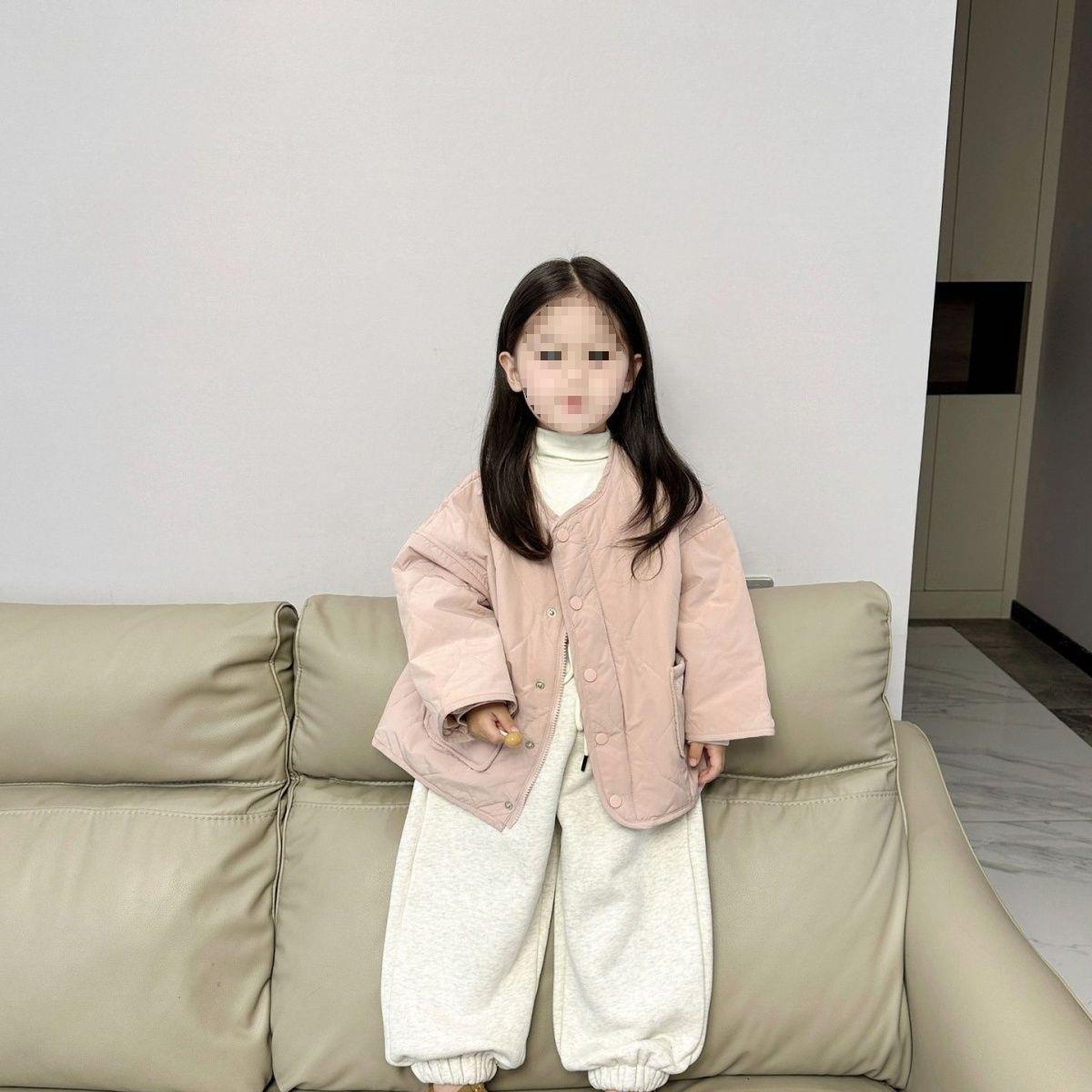 韩国童装20拉24冬装宝宝薄款hh528495厚棉服女童加刺绣女链外套儿