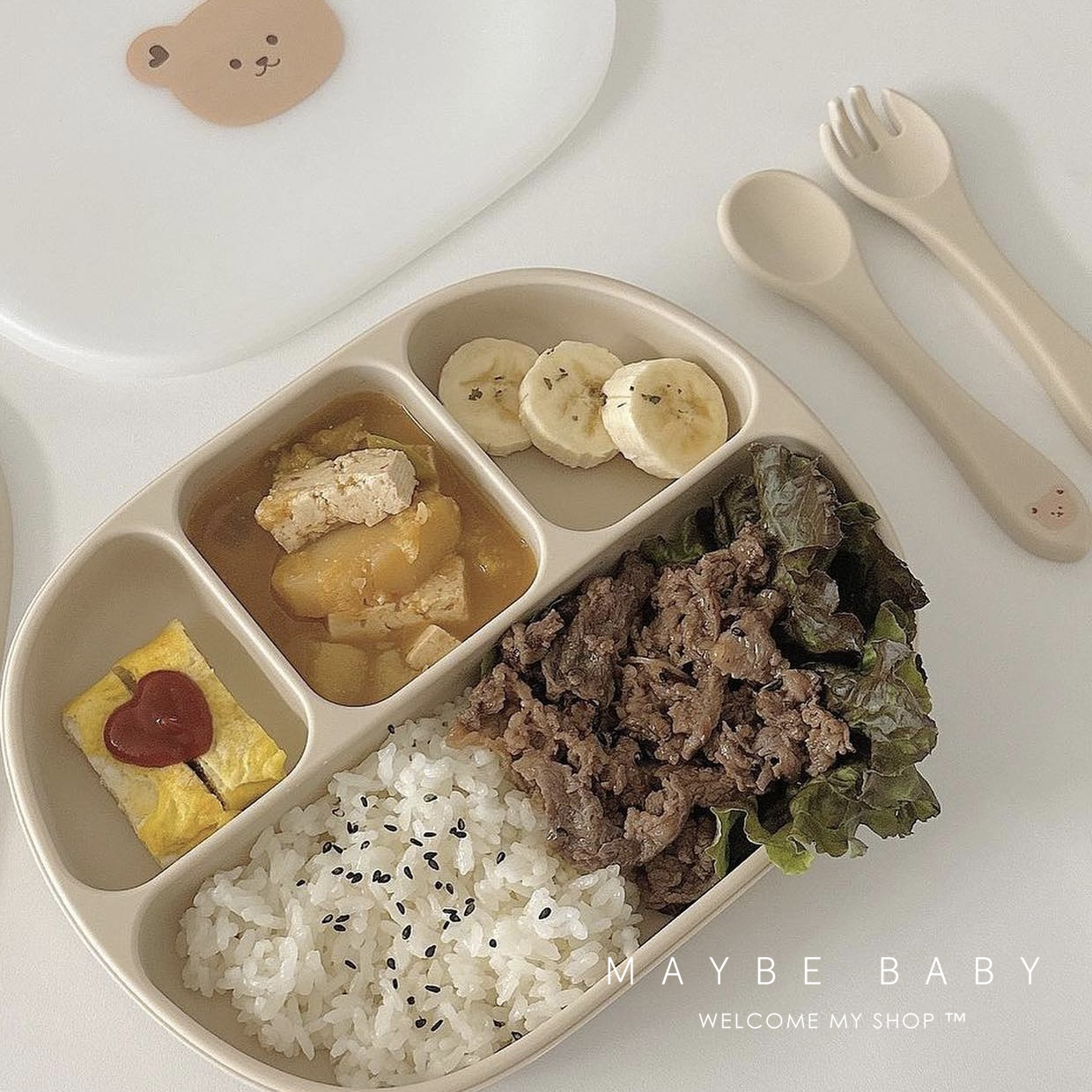 韩国ins儿童餐盘硅胶婴儿辅食碗宝宝吸盘式防摔分格卡通餐具套装
