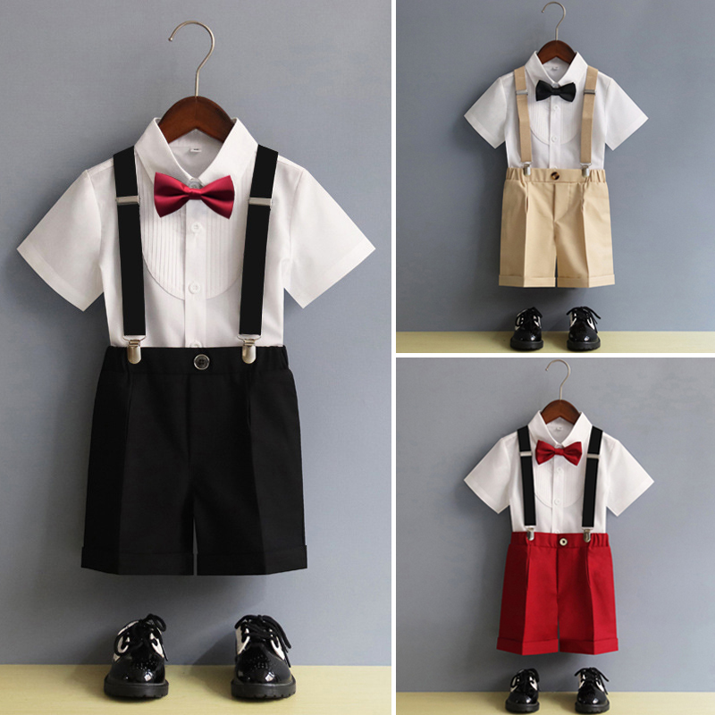 男童礼服夏季花童小西装套装六一小主持人背带幼儿园合唱表演服装