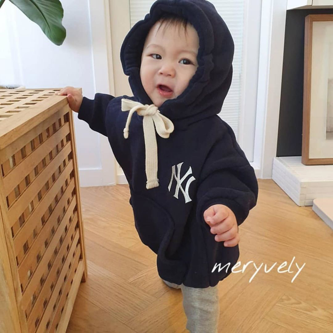 韩国童装纯色字母连帽哈衣运动外出服宝宝衣服婴儿春装新款