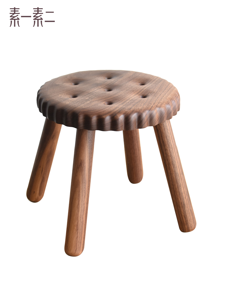 胡桃木饼干凳子家用儿童矮凳客厅换鞋小板凳创意实木圆凳