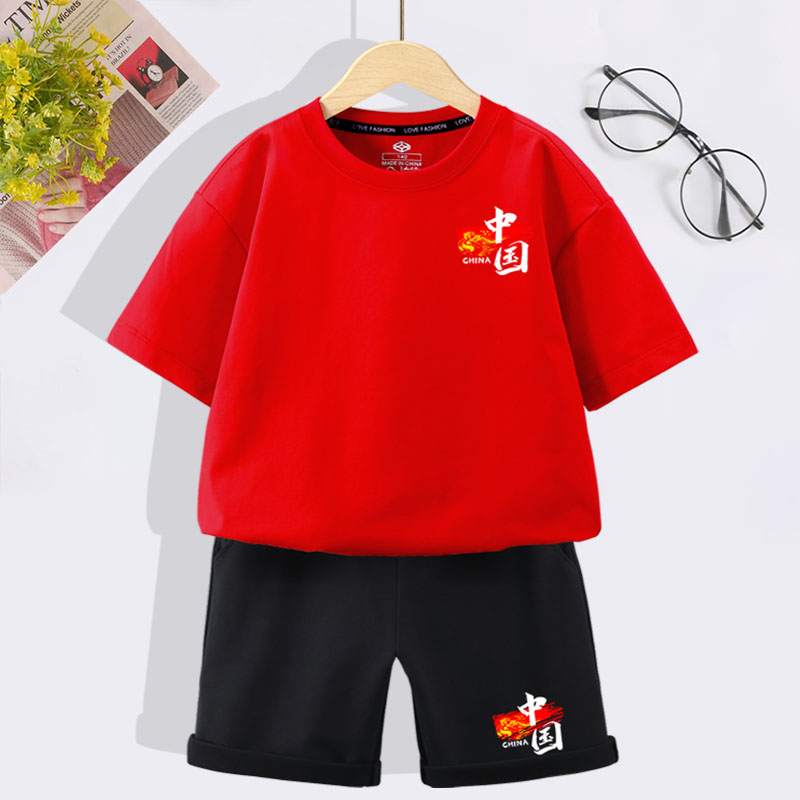 纯棉亲子装六一儿童节短袖T恤定制夏季t恤中小学生班服文化衫红色