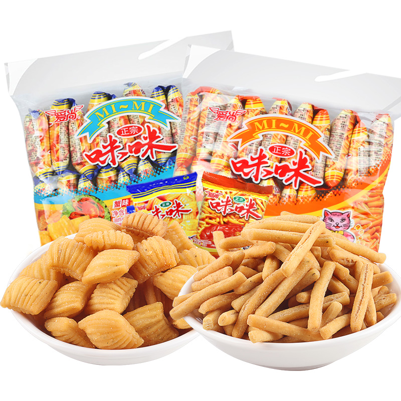 爱尚咪咪虾味条蟹味粒网红薯片薯条好吃的儿童休闲零食小吃整箱批