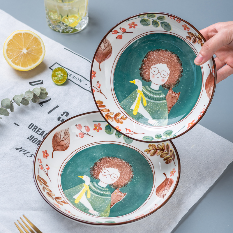 安宜好家日式手绘陶瓷餐具菜盘子家用创意网红水果盘西餐盘饺子盘