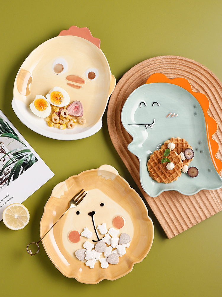 儿童餐盘卡通可爱早餐陶瓷盘子家用创意宝宝餐具菜盘下午茶点心盘