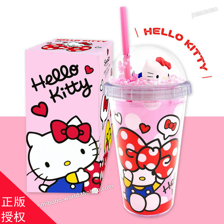 台湾省直邮Hello Kitty立体公仔吸管冷水杯三丽鸥便携果汁饮料杯