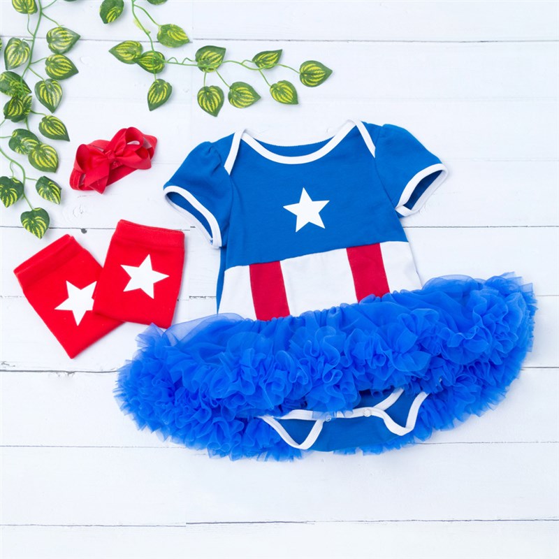 极速2022新品宝宝短袖蓝色童裙袜套装 跨境婴儿独立日哈衣裙厂家