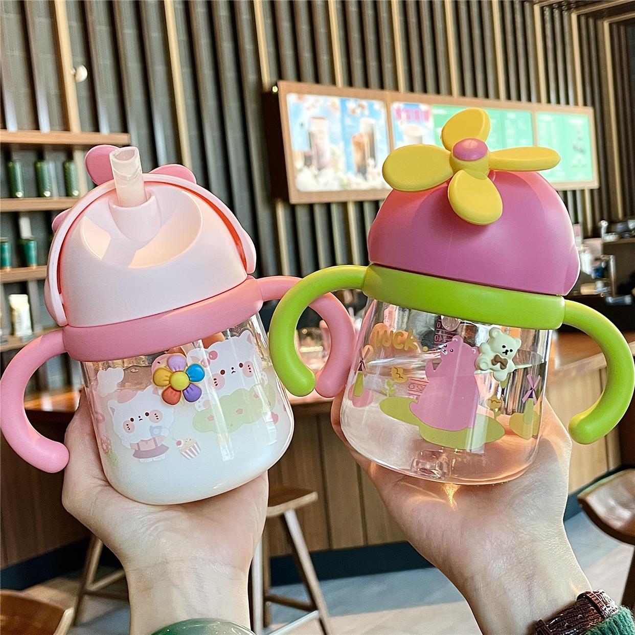 儿童喝吸管杯一岁婴儿水杯宝宝学饮杯3岁可爱重力球饮水杯子奶