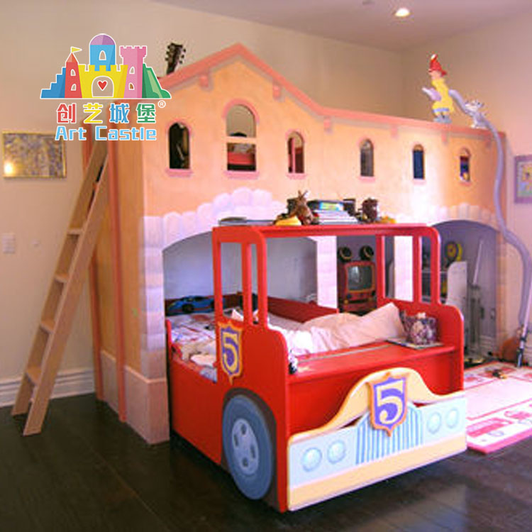 创艺城堡定制卡通网红汽车床实木儿童双层床轻奢高低床组合上下床