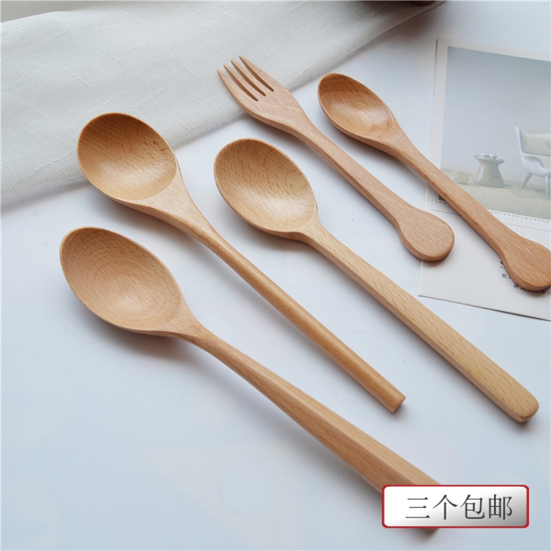 日式木勺子无漆榉木吃饭勺儿童木勺实木家用饭勺汤匙蜂蜜勺甜品勺