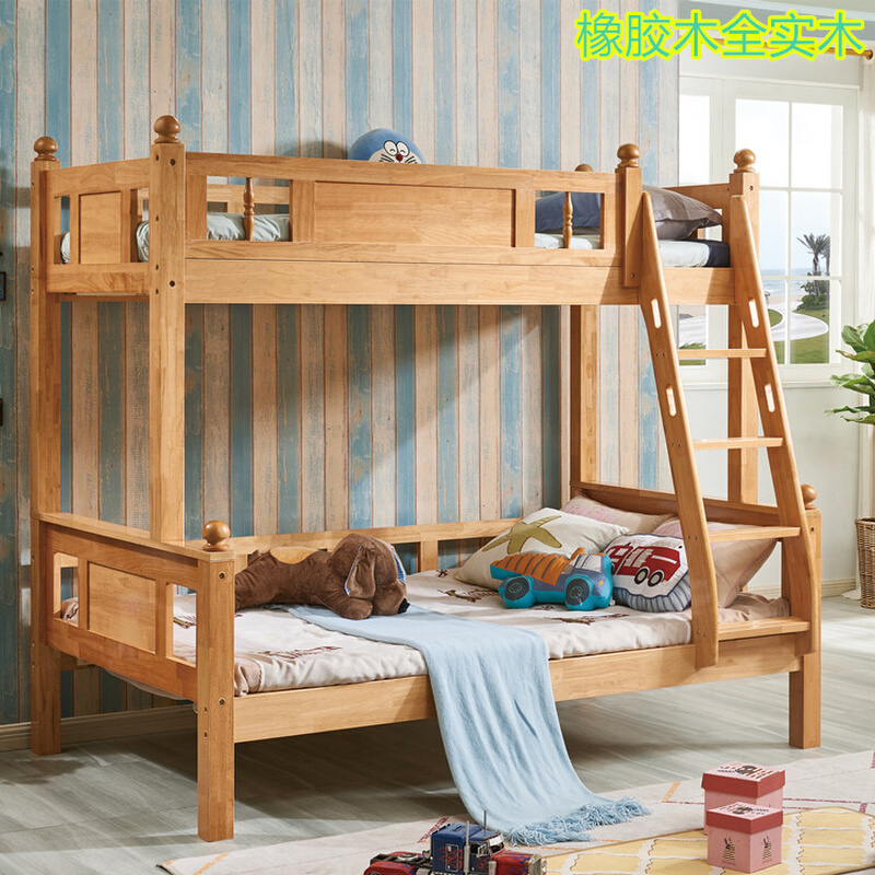 地中海全实木子母床白色橡胶木上下高低双层儿童床踏步梯柜床特价