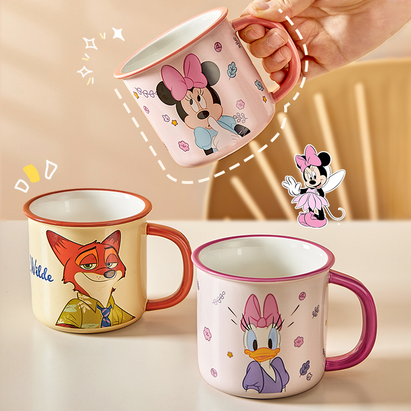 迪士尼儿童杯子家用喝水杯宝宝卡通可爱牛奶杯女生陶瓷马克杯情侣