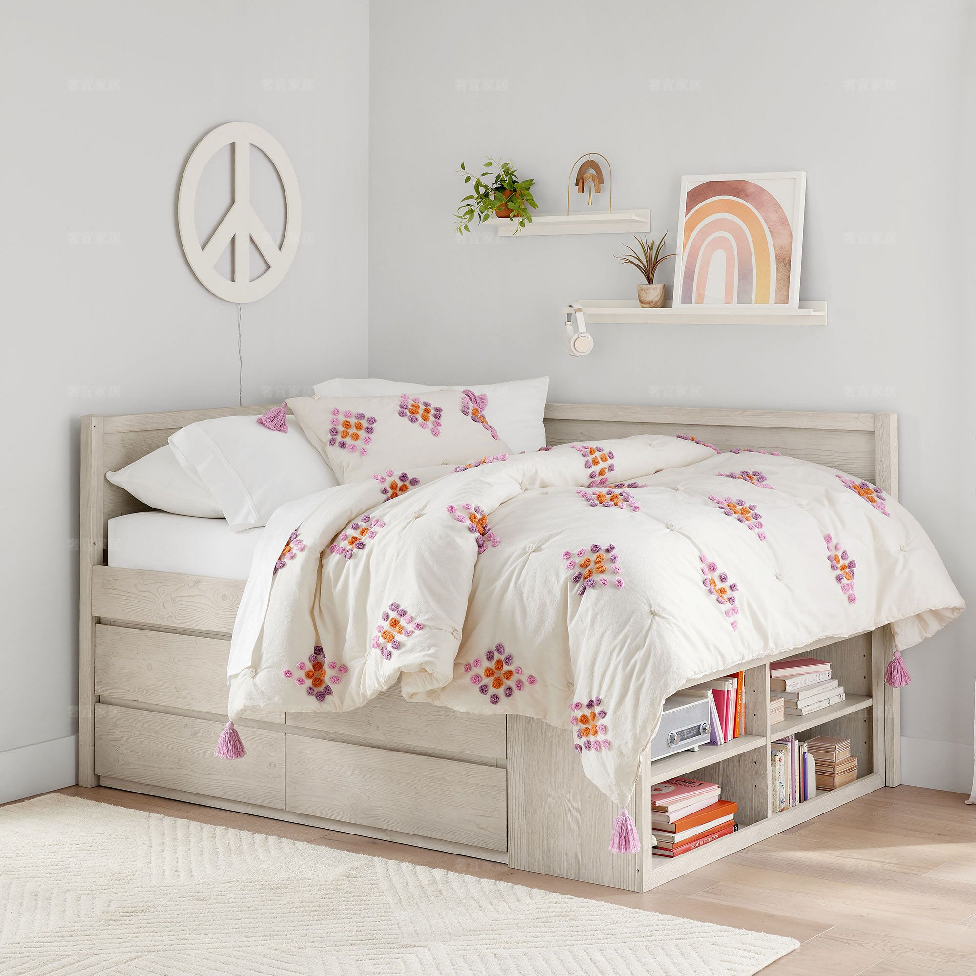 小户型男女孩儿童床简约高箱储物实木床1.2米抽屉半高床单人定制