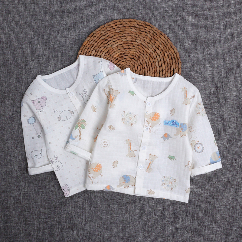 婴儿纱布上衣长袖薄款夏季纯棉0一1岁2男童空调服女宝宝睡衣开衫