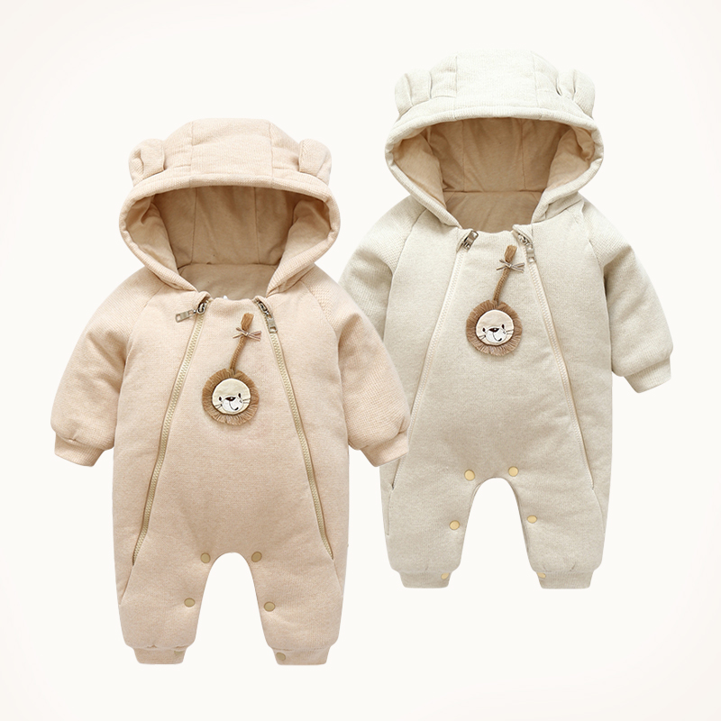 新生婴儿小熊连体衣秋冬装彩棉宝宝外穿加厚冬季幼儿保暖外出抱衣