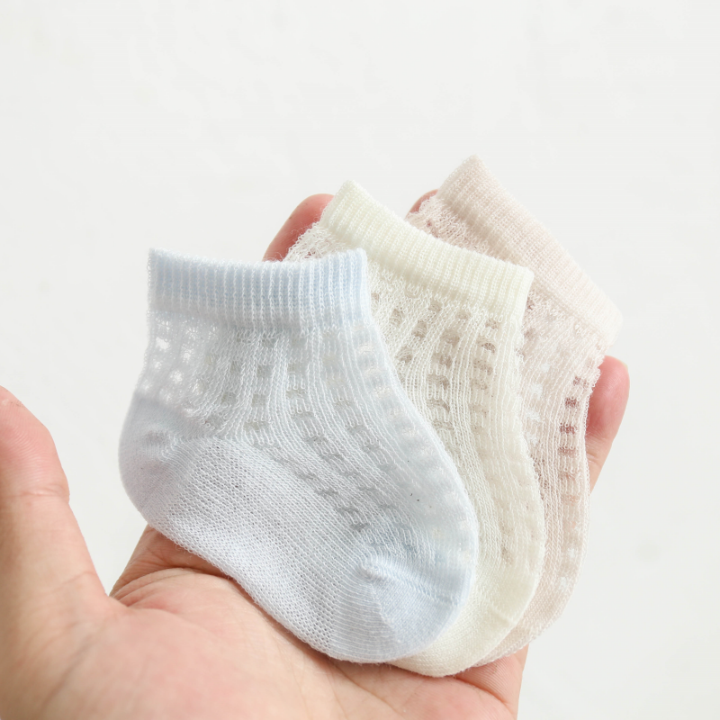 新生婴儿纯棉袜子夏季薄款0一3月男女宝宝夏天网眼不勒腿透气短袜