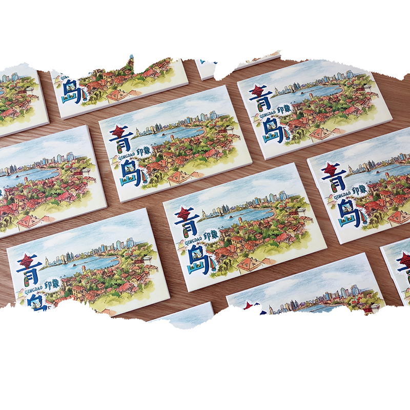 青岛印象明信片彩铅手绘白卡纸贺卡城市留言卡手写祝福语复古卡片