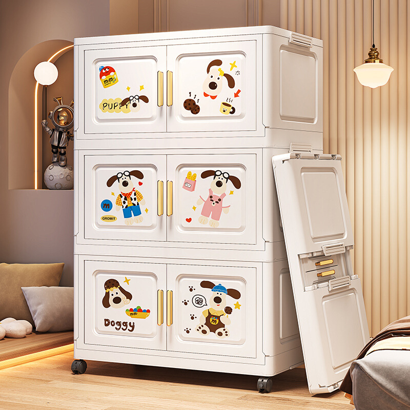 55--70面宽家用免安装宝宝衣柜儿童整理衣服零食玩具折叠储物柜子