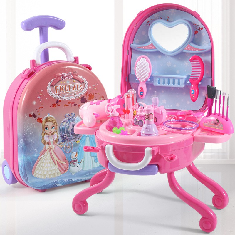儿童宝宝梳妆台公主化妆玩具套装女童三合一行李箱女孩仿真过家家