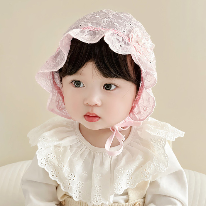 婴儿遮阳帽夏季防晒花边可爱小花甜美公主帽薄款韩版女宝宝渔夫帽