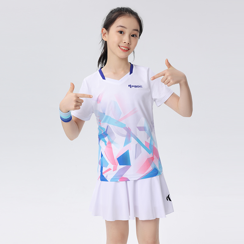 佩琪酷2024新款儿童羽毛球训练服短袖宽松透气跑步运动女童比赛服