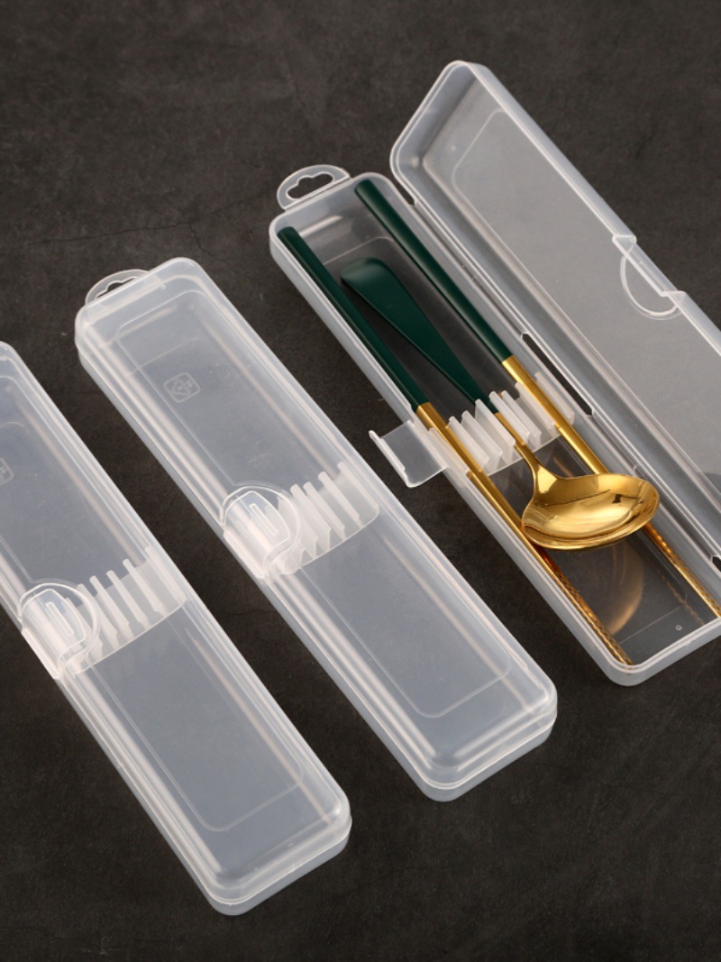 新款盒学生式便携餐具盒子儿童放装筷子勺子收纳盒化妆刷透明空盒
