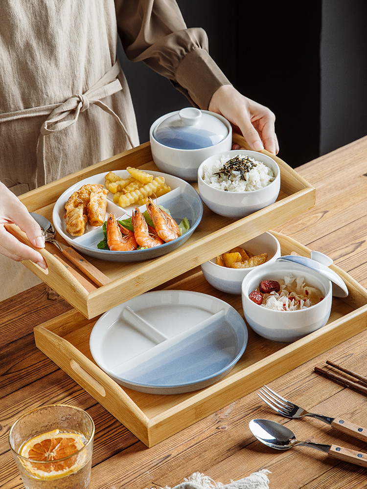日式分格减脂餐盘一人食餐具套装家用早餐盘分隔盘月子分餐盘组合