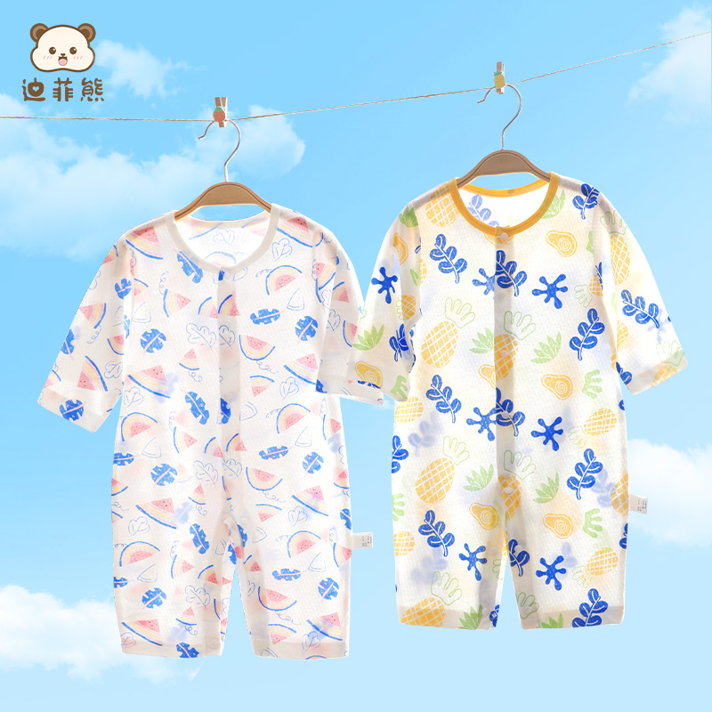 宝宝衣服新生婴儿连体衣夏季薄款纯棉哈衣爬服长袖空调服睡衣夏装