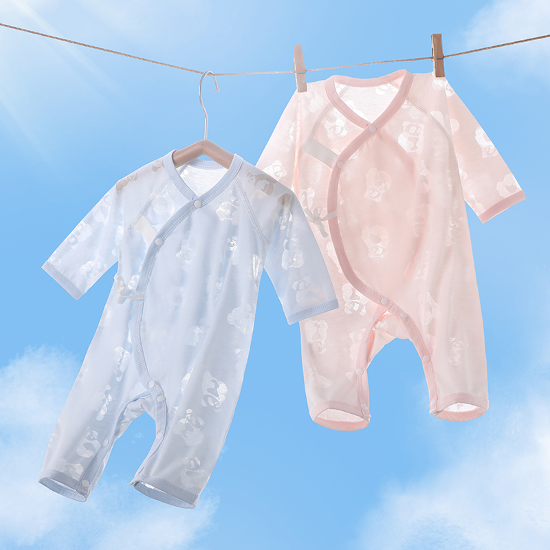 0-3月婴儿和尚服连体衣52码宝宝衣服2新生儿睡衣夏季长袖空调服薄
