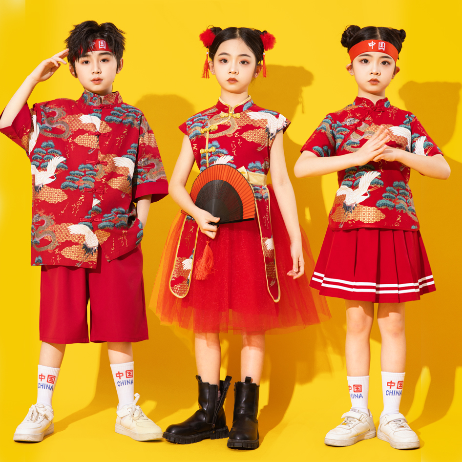 儿童啦啦操演出服爵士舞街舞中国风唐装小学生运动会啦啦队表演服
