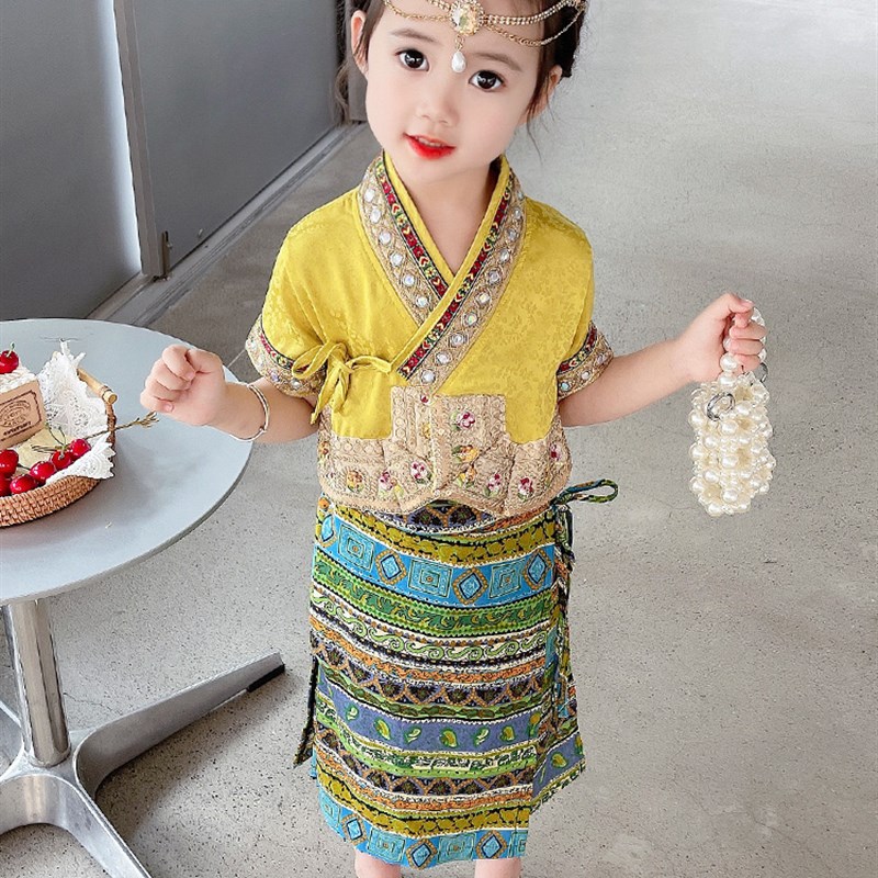 异域汉服女童女童少数民族服装夏季幼儿园演N出服云南旅游傣族舞