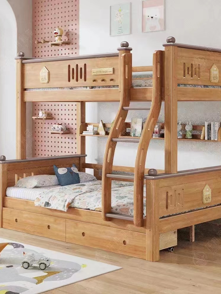 定制实木子母床复式二楼床爬梯双层小户型儿童床男孩上下床步梯带