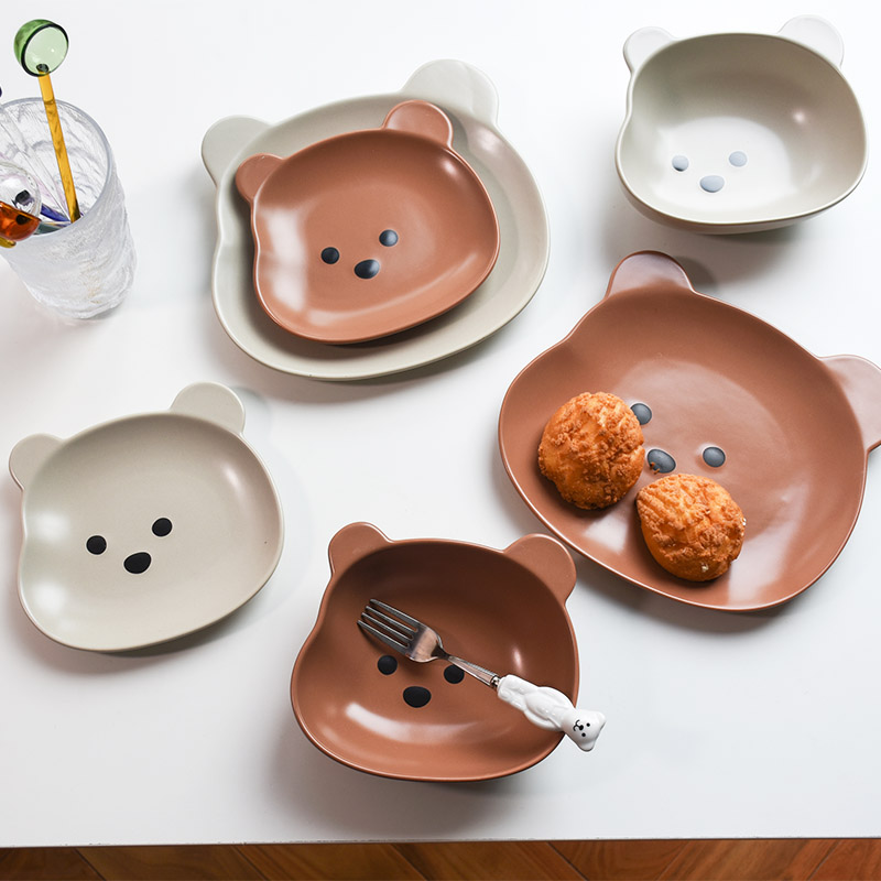 治愈系可爱熊餐具套装宝宝儿童碗盘甜品碗早餐盘家用餐盘点心盘子