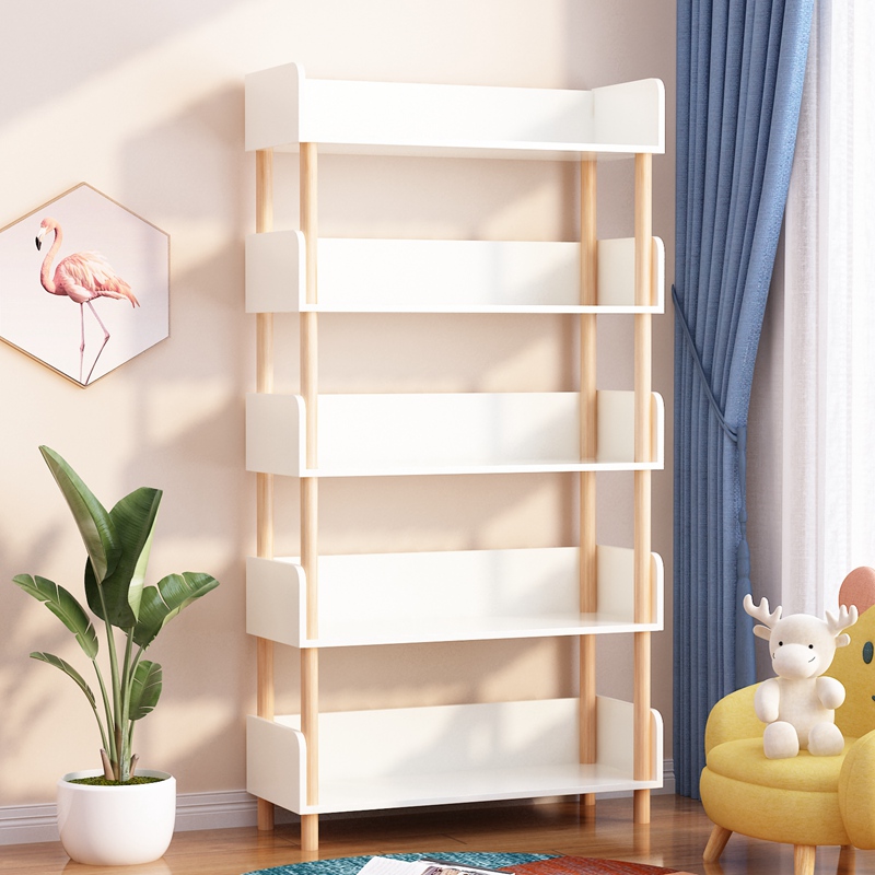 简易书架落地客厅家用靠墙卧室置物架儿童收纳小型书柜实木收纳架
