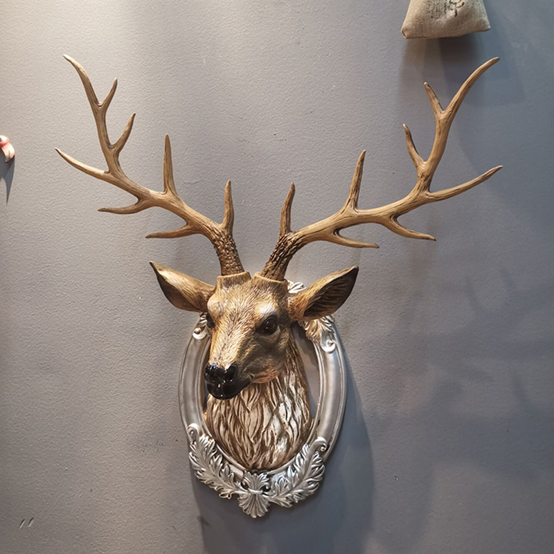 北欧招财鹿头装饰壁挂仿真客厅玄关电视背景墙挂饰动物发财鹿挂件