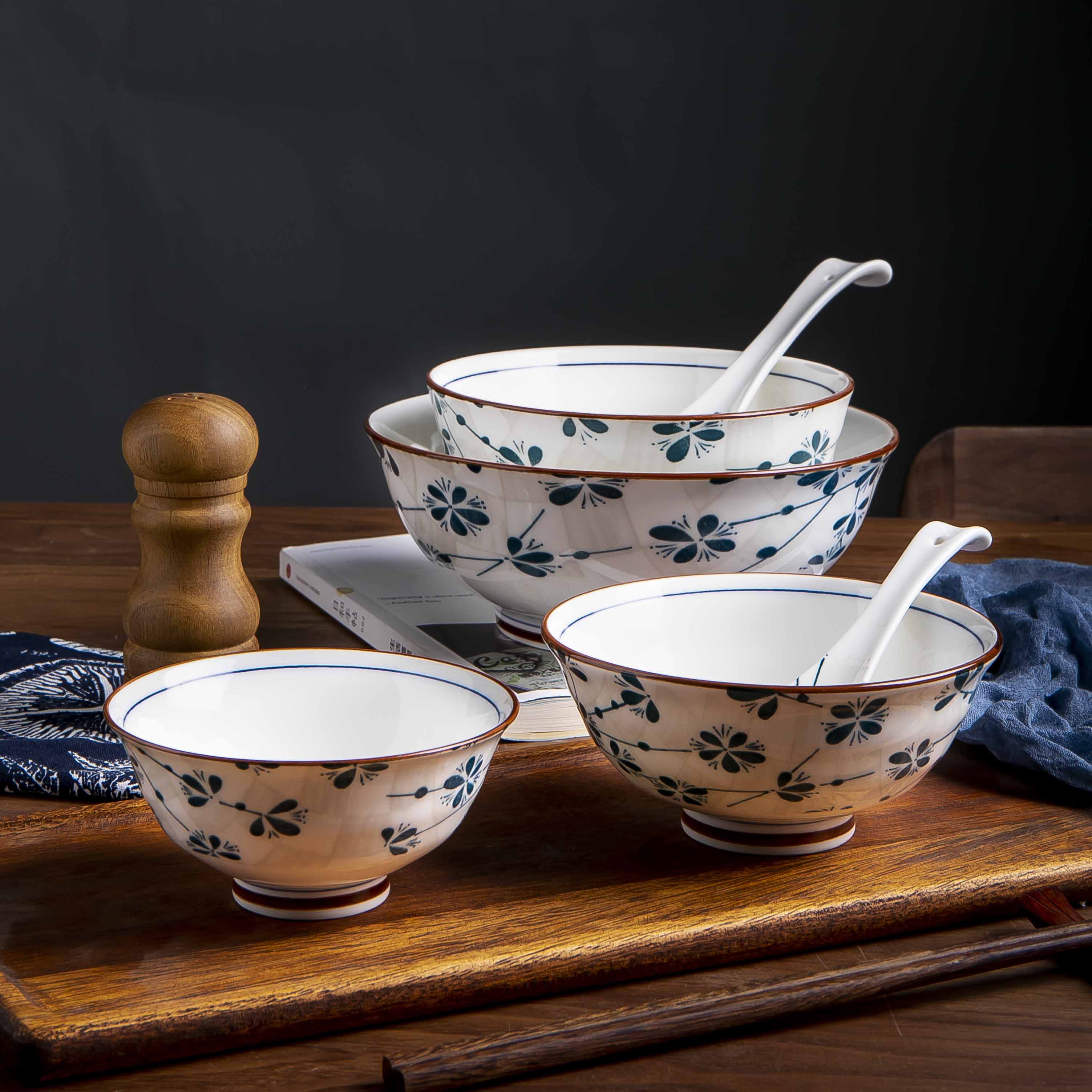 和彩碗碟套装家用饭碗单个面碗日式釉下彩汤碗陶瓷兰草花小碗餐具